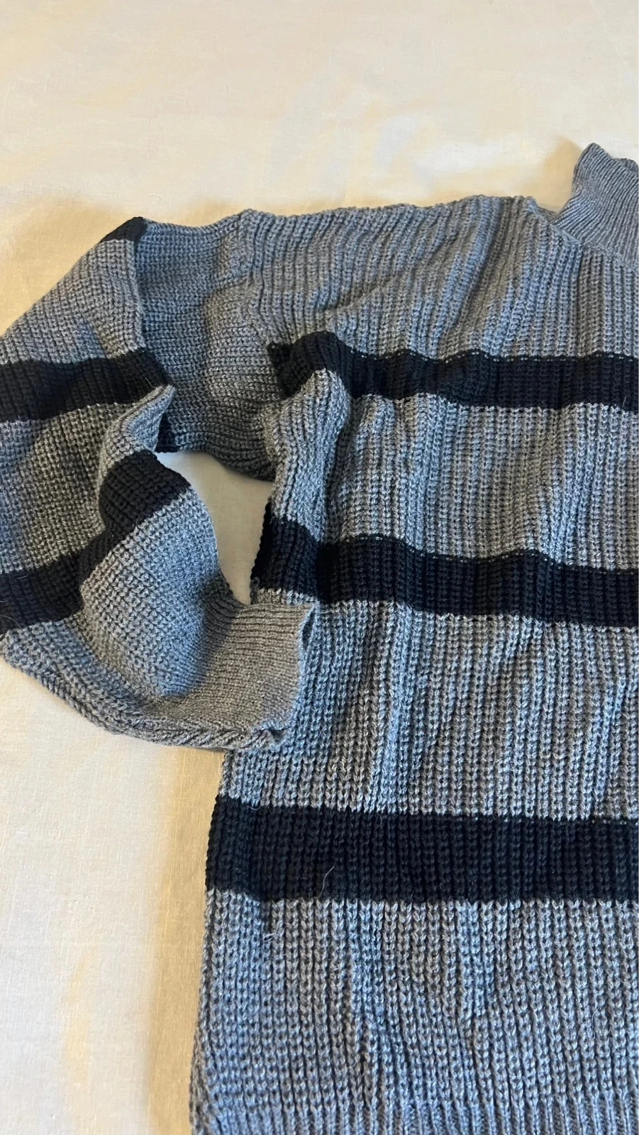 Grijze & Zwarte Gestreepte Trui, Mock Hals & Comfortabele Pasvorm – photo 4